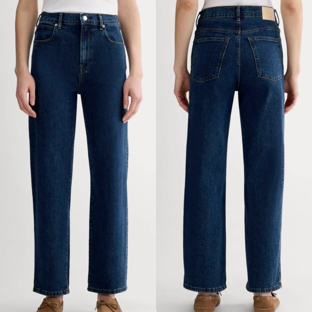 Everlane Women's Straight Leg Jeans in Dark Blue Denim - The Way High Jean